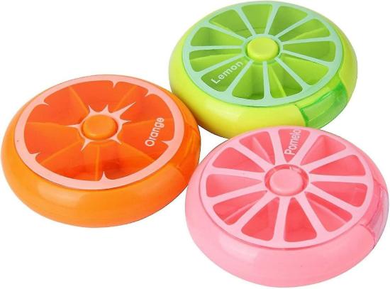 Contact Lenses | Creative Portable Mini 7 Day Weekly Circular Shape Rotary Cute Fruit Style Pill Storage Case Box(3 Pcs, Pink, Orange, Green) Contact Lenses Contact Lenses