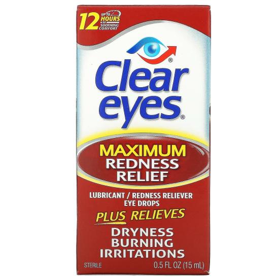 Eye Drops & Lubricants | Clear Eyes, Maximum Redness Relief, Lubricant/Redness Reliever Eye Drops, 0.5 Fl Oz (15 Ml) Eye Drops & Lubricants Clear Eyes