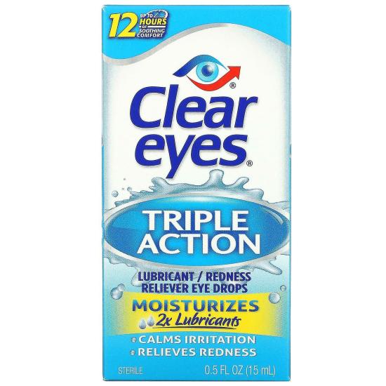 Eye Drops & Lubricants | Clear Eyes, Triple Action, Lubricant/Redness Reliever Eye Drops, 0.5 Fl Oz (15 Ml) Eye Drops & Lubricants Clear Eyes