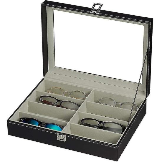 Eyewear Accessories | 8 Slot Eyeglass Sunglass Storage Box, Pu Leather Glasses Display Case Storage Organizer Collector Glasses Storage Box Eyewear & Care Black