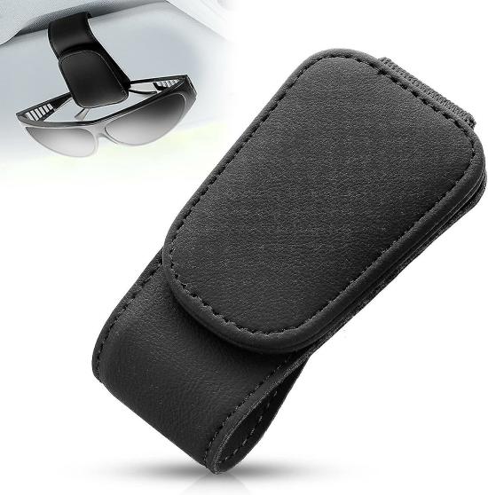 Eyewear Accessories | Magnetic Leather Sunglass Holder, Eyeglass Hanger Clip For Car Sun Visor, Suitable For Different Size Eyeglasses (Black) Eyewear & Care Black